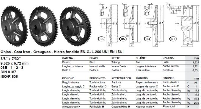Dente per catena standard del ghisa di SATI, tipo 25A, 35A, 40A, 50A, 60A, 80A, 100A, 120A, 140A, 160A, 25B, 35B, 40B