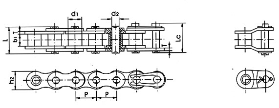 Catena del rullo, tipo 06B-2 08B-2 10B-2 12B-2 16B-2 20B-2 24B-2 28B-2 32B-2 40B-2 48B-2 56B-2 64B-2 72B-2